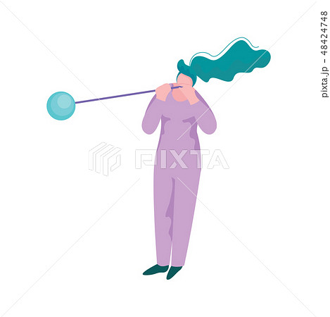 Young Woman Blowing Glass Vessel, Female Glassblower Character, Hobby or Profession Vector 48424748