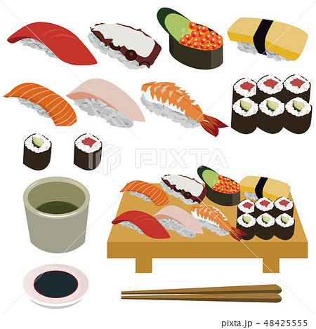 Illustration Sushi Seafood Set Material Scroll Stock Illustration