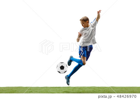 Young boy with soccer ball isolated on white. football player Young boy with soccer ball isolated on white. football player 48426970