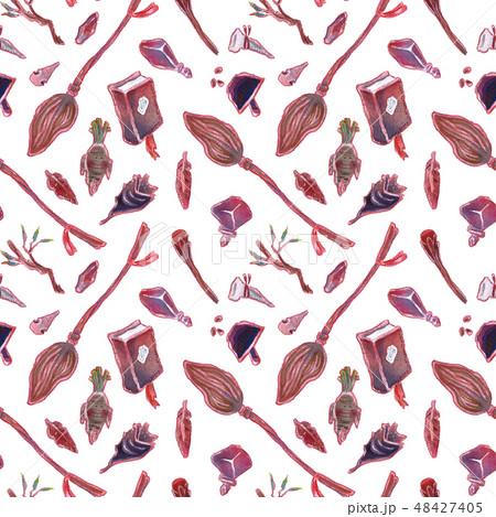 Witchcraft cute items. Hand drawn seamless pattern 48427405