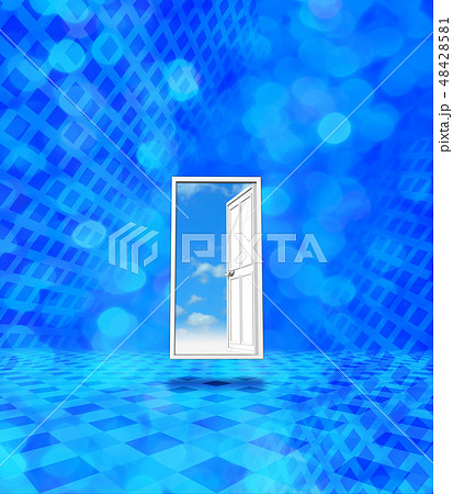 デジタルの青空に向かって開くドアのイラスト素材