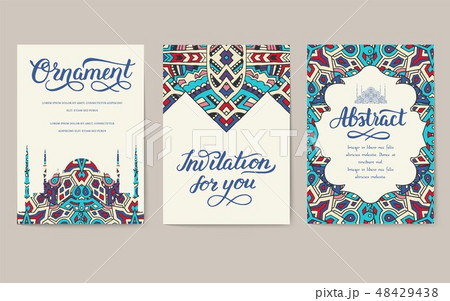 Set of Turkish flyer page ornament illustration concept. Art traditional, Islam, arabic, abstract Set of Turkish flyer page ornament illustration concept. Art traditional, Islam, arabic, abstract 48429438