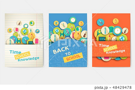 Back to school information pages set. Brochures for education and training in a trendy style. School Back to school information pages set. Brochures for education and training in a trendy style. School 48429478