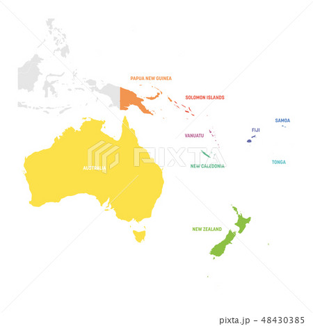 Australia And Oceania Region. Colorful Map Of... - Stock Illustration [48430385] - Pixta