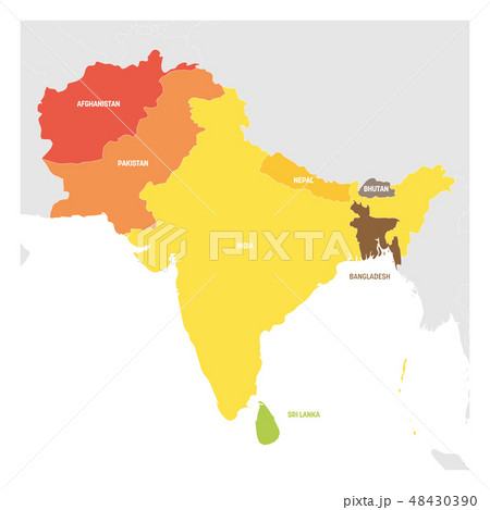 South Asia Region. Colorful map of countries in southern Asia. Vector illustration South Asia Region. Colorful map of countries in southern Asia. Vector illustration 48430390