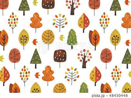 北欧の木水彩テクスチャ秋色のイラスト素材