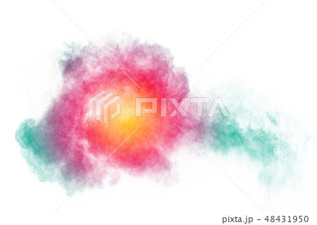 Multicolored powder explosion on white background. 48431950