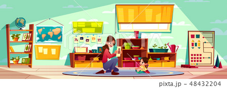 Child studying alphabet with nurse cartoon vector 48432204