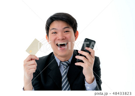 exited business asian man hand hold credit card 48433823