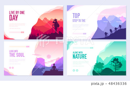 Sport rest day vector brochure cards set.  Tourism on nature template of flyer, web banner, ui heade 48436336