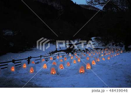 2月　日光215湯西川温泉・沢口河川敷ﾐﾆかまくら会場･雪景色ﾗｲﾄｱｯﾌﾟ 48439046