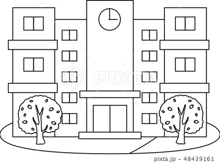 学校 校舎 春 桜 入学式 卒業式 イラストのイラスト素材