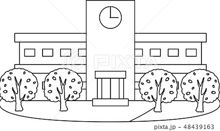 学校 校舎 春 桜 入学式 卒業式 イラストのイラスト素材