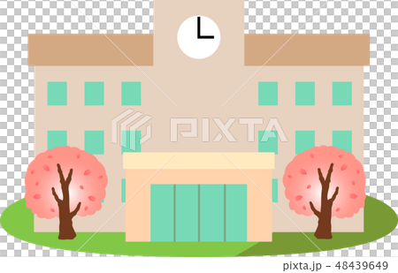 校舎 学校 入学式 桜 春 イラストのイラスト素材