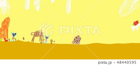 Children drawing, The child drew different animals and fictional characters. Made by a small child. Children drawing, The child drew different animals and fictional characters. Made by a small child. 48440595