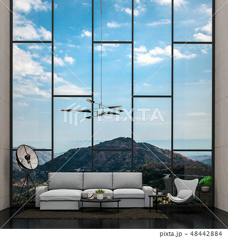 Interior living room and mountain landscape. 48442884