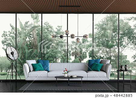 Interior living room and park landscape 48442885