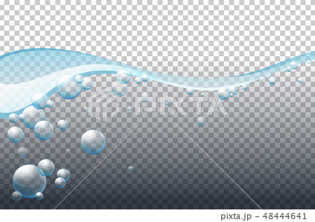 Blue waves and bubbles on transparent background 48444641