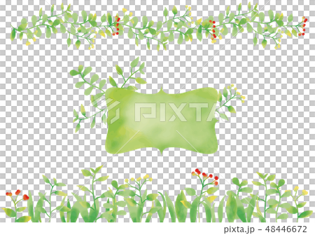 水彩風　イースターエッグと草と実フレーム上下＆タイトル（淡いグリーン） 48446672