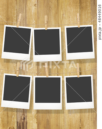 テンプレート-ポラロイド-フレーム-木目-クリップ 48449016