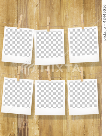 テンプレート-ポラロイド-フレーム-木目-クリップ 48449016