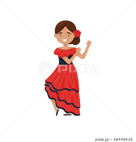 Cheerful Girl In Traditional Spanish Dress のイラスト素材