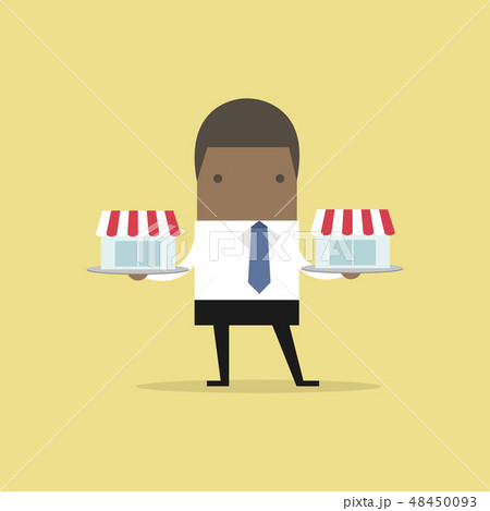 African businessman with franchise shop on tray. 48450093