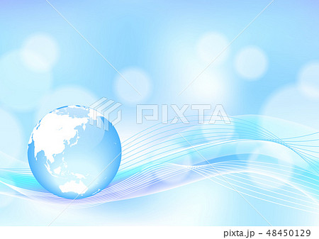 青い地球と波型抽象背景-ベクターイラスト 48450129