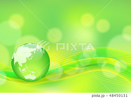 緑色の地球と波型抽象背景 ベクターイラストのイラスト素材