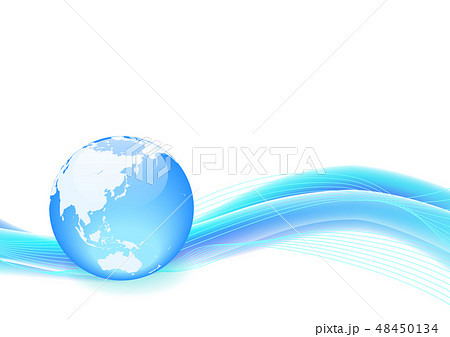 青い地球と波型抽象背景 ベクターイラストのイラスト素材