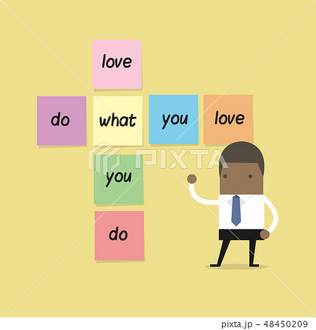 Businessman with do what you love sticky note. 48450209