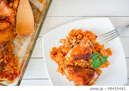 Fried rice with vegetables and chicken Fried rice with vegetables and chicken 48450481