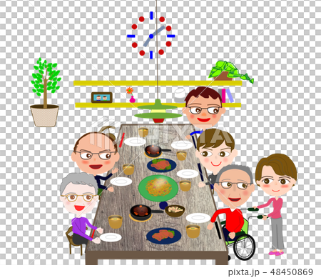 家族で食事　ダイニング　白バック 48450869