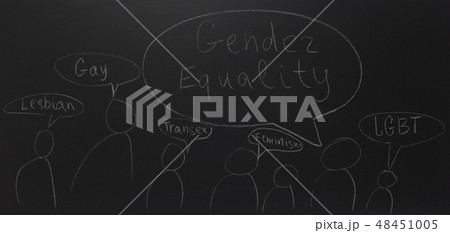 written text with chalk on blackboard: Gender equality. 48451005