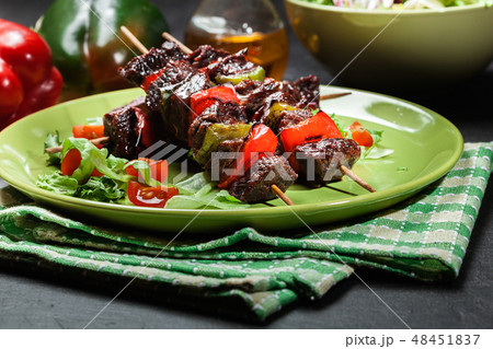 Grilled beef meat and vegetable kebabs Grilled beef meat and vegetable kebabs 48451837