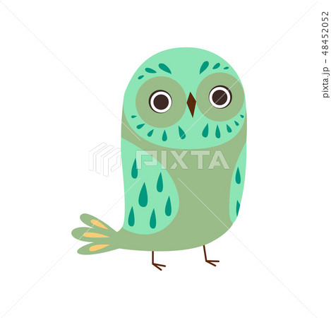 Cute Owlet, Adorable Green Owl Bird Vector Illustration 48452052