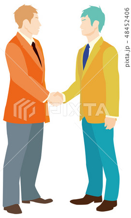 握手するカラフルなビジネスマン 白背景フラットデザインイラストの