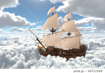Sailboat flying above the clouds 3d illustration Sailboat flying above the clouds 3d illustration 48452888