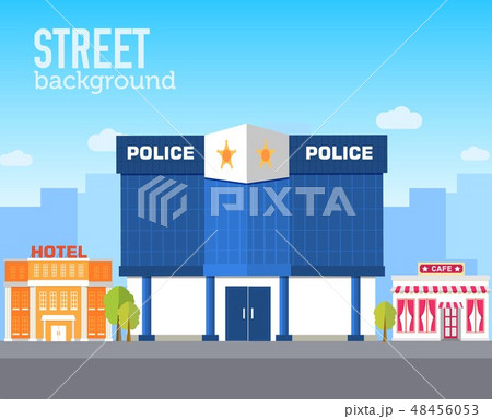police building in city space with road on flat syle background concept. Vector illustration design police building in city space with road on flat syle background concept. Vector illustration design 48456053