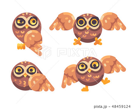 Set of funny brown owls flat illustration Set of funny brown owls flat illustration 48459124