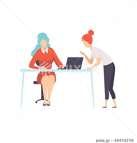 Two Businesswoman Working in Office, Office Employee Characters Working on Project Vector 48459256
