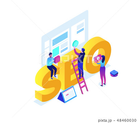 Seo optimization - modern colorful isometric vector illustration Seo optimization - modern colorful isometric vector illustration 48460030