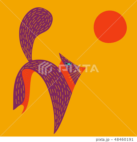 Vector illustration of cute hand drawn fox and sun. 48460191