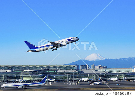 【離陸】　富士山と飛行機 48460297