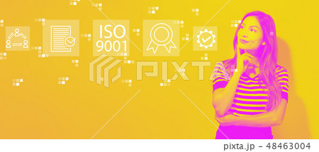ISO 9001 with young businesswoman 48463004