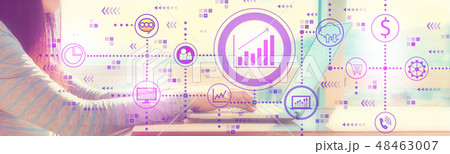 Marketing concept with woman working on a laptop Marketing concept with woman working on a laptop 48463007