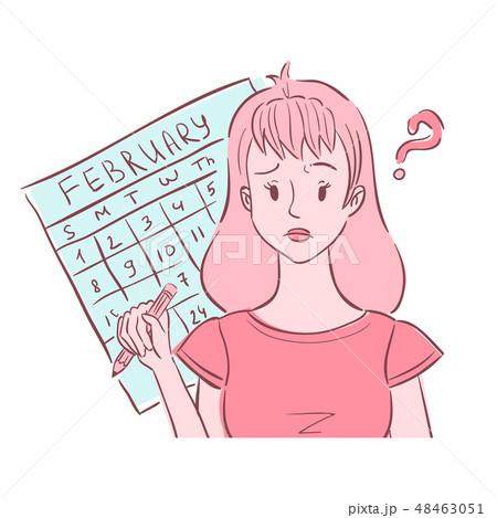 Confused young woman thinking of irregular periods 48463051