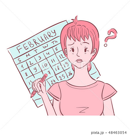 Woman thinking of her irregular periods. 48463054
