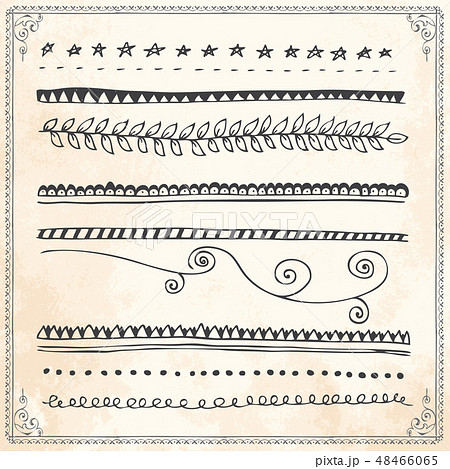 Hand drawn line border frame design elements set 48466065
