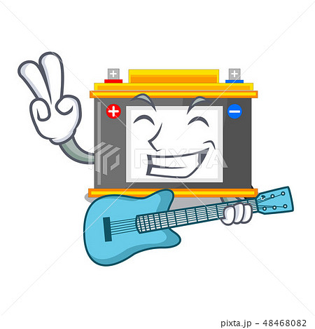 With guitar accomulator cartoon sticks on the wall With guitar accomulator cartoon sticks on the wall 48468082